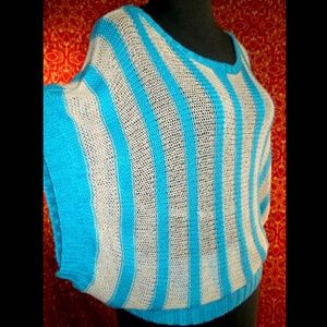PUFF & BEAR turquoise striped batwing knit top S